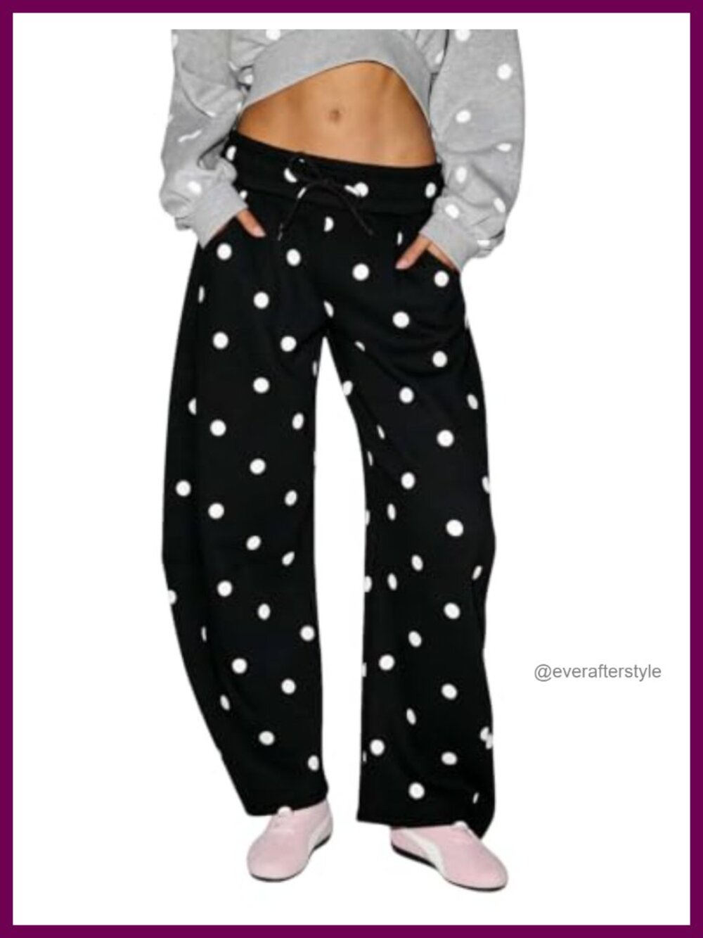 Wide Leg Barrel Sweatpants Polka Dot Loose Fit Drawstring Women